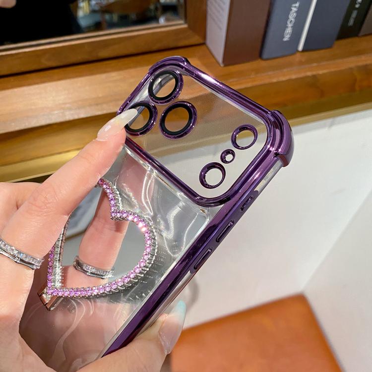 เคสโทรศัพท์ TPU + อะคริลิคชุบไฟฟ้ารูปหัวใจพร้อมที่จับ สำหรับ iPhone XR, สำหรับ iPhone XS Max