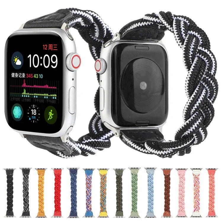 สายรัดข้อมือทอแบบยืดหยุ่นสำหรับ Apple Watch Series 6 & SE & 5 & 4 ขนาด 40 มม. / 3 & 2 & 1 ขนาด 38 มม., 160 มม.
