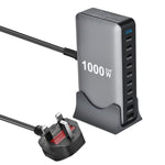 YMX-1000W ชาร์จมัลติฟังก์ชันดิจิทัล 1000W 8 พอร์ต Type-C และ 2 พอร์ต USB 10 พอร์ต ปลั๊ก AU, ปลั๊ก EU, ปลั๊ก UK, ปลั๊ก US