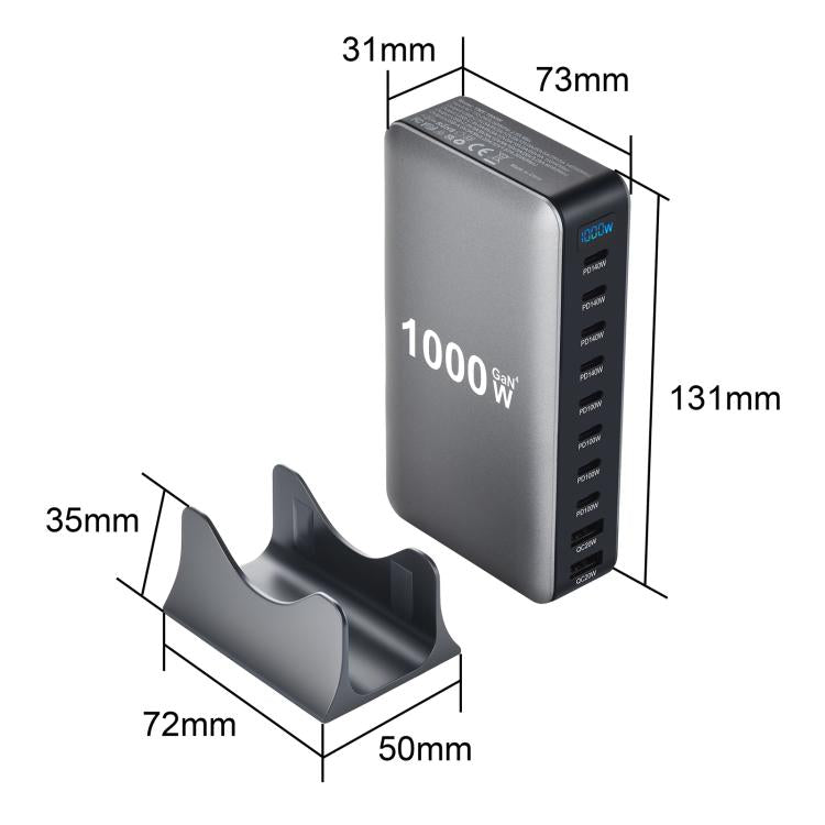 YMX-1000W ชาร์จมัลติฟังก์ชันดิจิทัล 1000W 8 พอร์ต Type-C และ 2 พอร์ต USB 10 พอร์ต ปลั๊ก AU, ปลั๊ก EU, ปลั๊ก UK, ปลั๊ก US