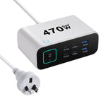YMX-615-LCD470W ชาร์จมัลติฟังก์ชัน GaN 470W 4xType-C และ 2xUSB ปลั๊ก AU, ปลั๊ก EU, ปลั๊ก UK, ปลั๊ก US