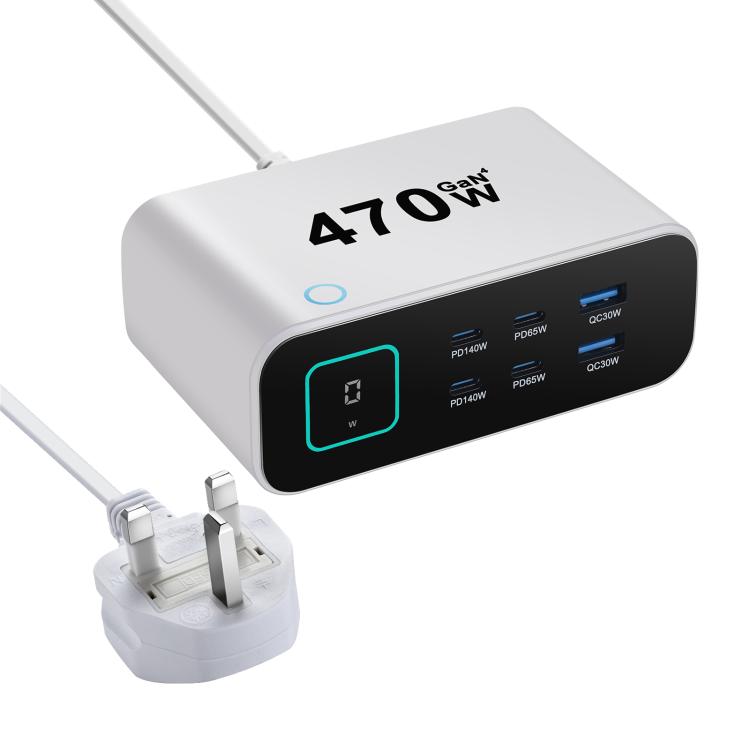 YMX-615-LCD470W ชาร์จมัลติฟังก์ชัน GaN 470W 4xType-C และ 2xUSB ปลั๊ก AU, ปลั๊ก EU, ปลั๊ก UK, ปลั๊ก US