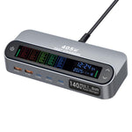 YMX-LCD405W ชาร์จมัลติฟังก์ชัน GaN 405W 3xType-C และ 2xUSB พร้อมจอดิจิทัลอัจฉริยะ ปลั๊ก AU, ปลั๊ก EU, ปลั๊ก UK, ปลั๊ก US