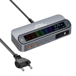 YMX-LCD470W ชาร์จมัลติฟังก์ชัน GaN 470W 3xType-C และ 2xUSB พร้อมจอดิจิทัลอัจฉริยะและสาย Type-C แบบเก็บได้ ปลั๊ก AU, ปลั๊ก EU, ปลั๊ก UK, ปลั๊ก US