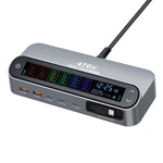 YMX-LCD470W ชาร์จมัลติฟังก์ชัน GaN 470W 3xType-C และ 2xUSB พร้อมจอดิจิทัลอัจฉริยะและสาย Type-C แบบเก็บได้ ปลั๊ก AU, ปลั๊ก EU, ปลั๊ก UK, ปลั๊ก US