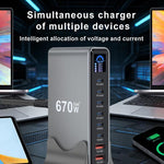 YMX-LCD670W 670W 6xType-C and 2xUSB GaN Digital Display Multi-Function Charger, AU Plug, EU Plug, UK Plug, US Plug