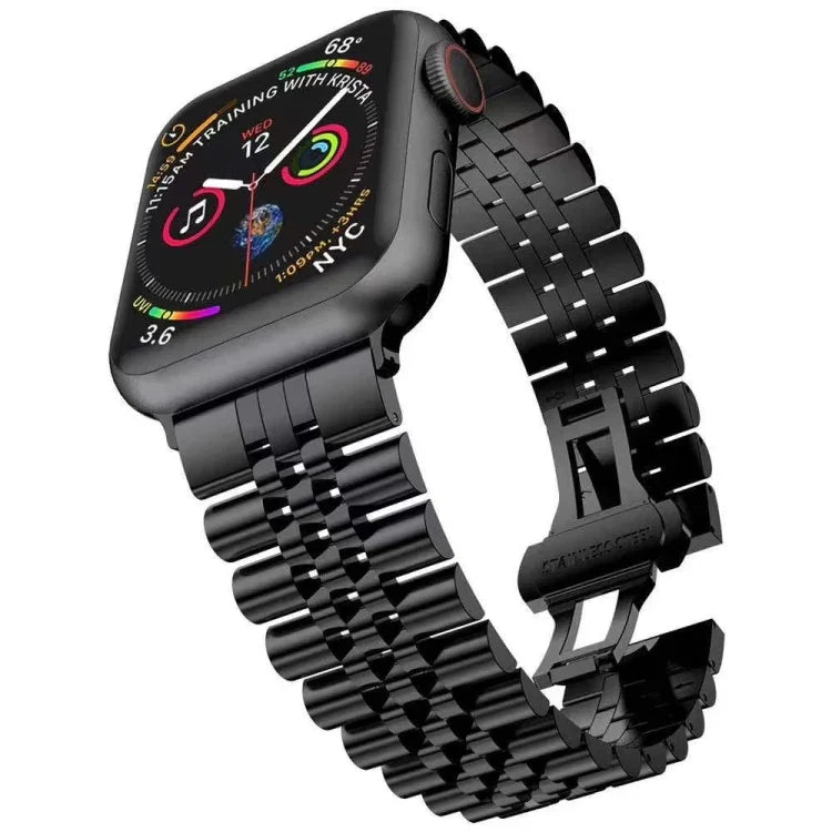 สายรัดข้อมือเหล็กแท้แบบห้าบาทสำหรับเปลี่ยน สำหรับ Apple Watch Ultra 49 มม. / Series 8&7 45 มม. / SE 2&6&SE&5&4 44 มม. / 3&2&1 42 มม., สำหรับ Apple Watch Series 8&7 41 มม. / SE 2&6&SE&5&4 40 มม. / 3&2&1 38 มม.