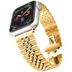 สายรัดข้อมือเหล็กแท้แบบห้าบาทสำหรับเปลี่ยน สำหรับ Apple Watch Ultra 49 มม. / Series 8&7 45 มม. / SE 2&6&SE&5&4 44 มม. / 3&2&1 42 มม., สำหรับ Apple Watch Series 8&7 41 มม. / SE 2&6&SE&5&4 40 มม. / 3&2&1 38 มม.