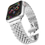สายรัดข้อมือเหล็กแท้แบบห้าบาทสำหรับเปลี่ยน สำหรับ Apple Watch Ultra 49 มม. / Series 8&7 45 มม. / SE 2&6&SE&5&4 44 มม. / 3&2&1 42 มม., สำหรับ Apple Watch Series 8&7 41 มม. / SE 2&6&SE&5&4 40 มม. / 3&2&1 38 มม.