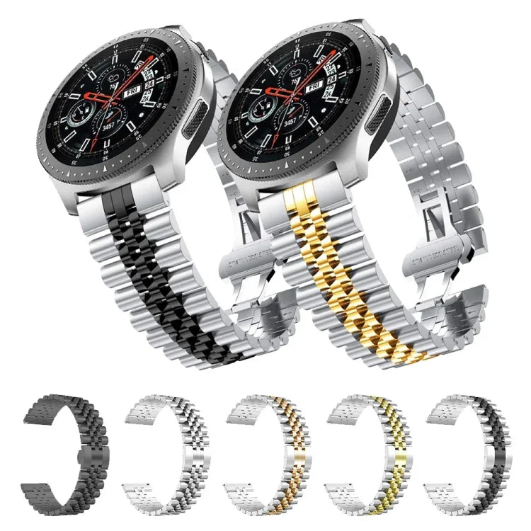 สายนาฬิกาเหล็กแบบลูกปัดห้าเม็ด สำหรับเปลี่ยน 20mm สำหรับ Samsung Galaxy Watch 3 41mm, 22mm สำหรับ Samsung Galaxy Watch 3 45mm, 20mm สำหรับ Amazfit GTR 2 / Amazfit GTR 47mm, 22mm สำหรับ Amazfit GTR 42mm, 20mm สำหรับ Huawei Watch GT 2 42mm