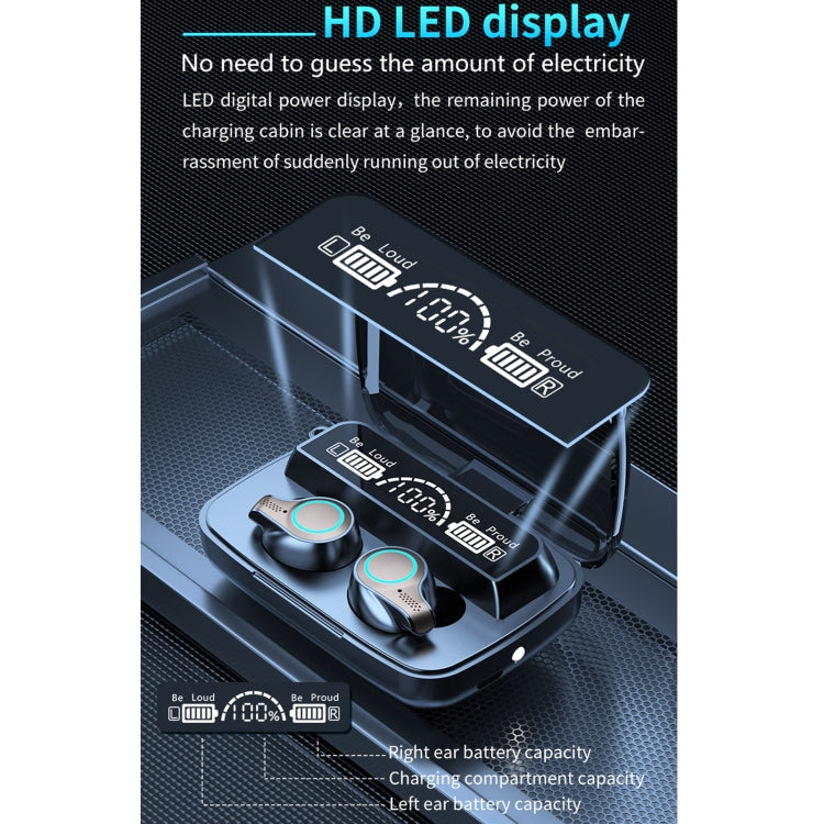 M18 หูฟังบลูทูธ 5.1 พร้อมจอแสดงผล LED กันน้ำแบบไร้สาย พร้อมกล่องชาร์จ, M18