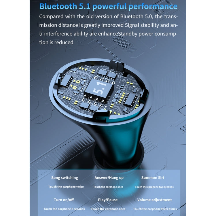 M18 หูฟังบลูทูธ 5.1 พร้อมจอแสดงผล LED กันน้ำแบบไร้สาย พร้อมกล่องชาร์จ, M18