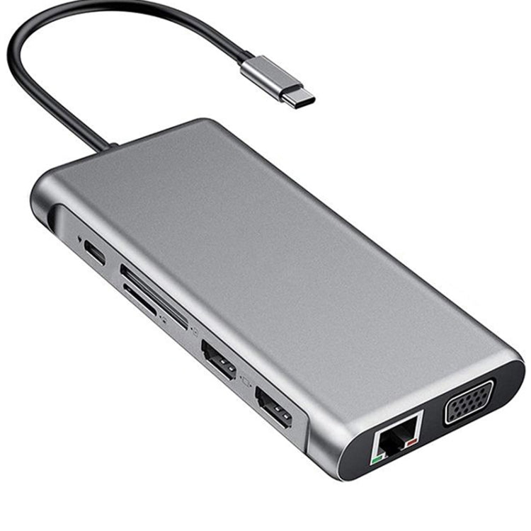 แท่นเชื่อมต่อ 12-in-1 HDMI x2 + USB3.0 + USB2.0 + ชาร์จ PD + VGA + RJ45 + แจ็ค 3.5 มม. + TF/SD x2 Type-C / USB-C