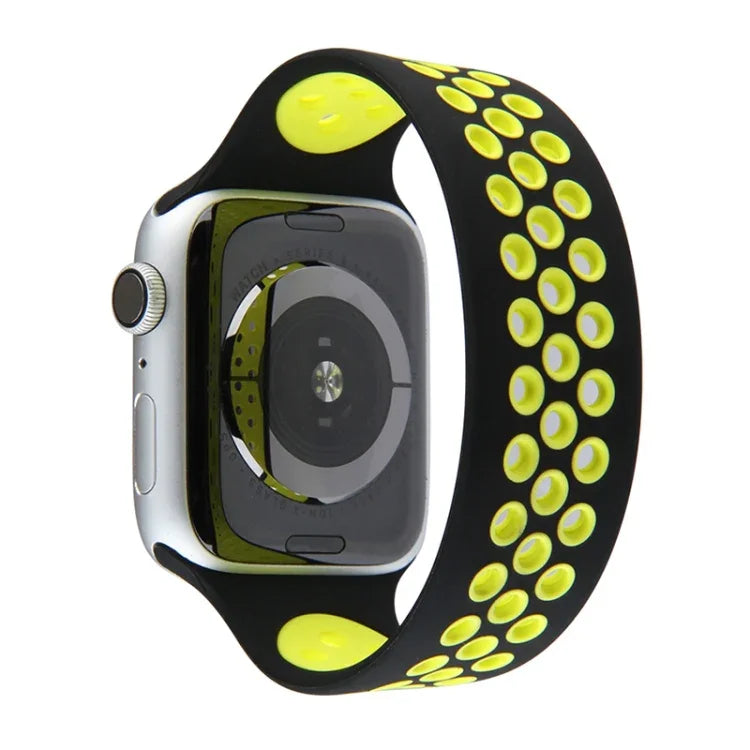 สายรัดนาฬิกาซิลิโคนยืดหยุ่น สำหรับ Apple Watch Series 6 & SE & 5 & 4 40mm / 3 & 2 & 1 38mm, 135mm (ดำ เหลือง), 135mm (ดำ เทา), 150mm (แดง ดำ)