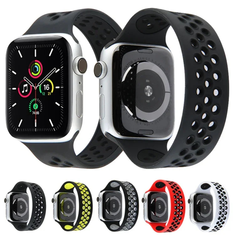 สายรัดนาฬิกาซิลิโคนยืดหยุ่น สำหรับ Apple Watch Series 6 & SE & 5 & 4 40mm / 3 & 2 & 1 38mm, 135mm (ดำ เหลือง), 135mm (ดำ เทา), 150mm (แดง ดำ)