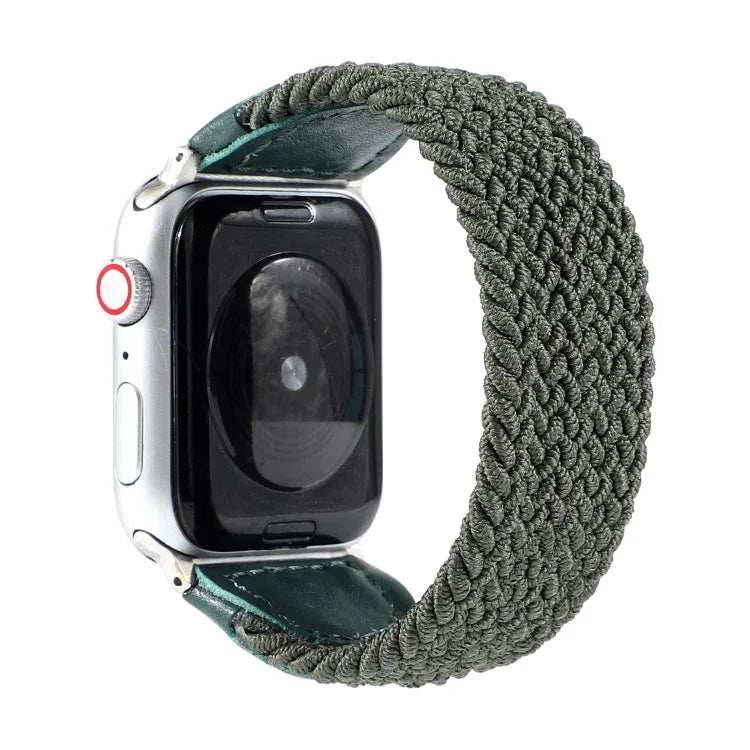 Nylon + Leather Braided Watchband For Apple Watch Series 6 & SE & 5 & 4 40mm / 3 & 2 & 1 38mm, S, M, L