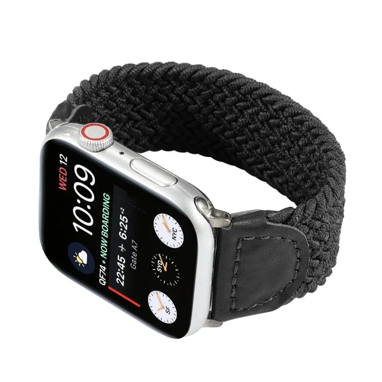 สายรัดนาฬิกาถักไนลอน + หนัง สำหรับ Apple Watch Series 6 & SE & 5 & 4 44mm / 3 & 2 & 1 42mm, S, M, L