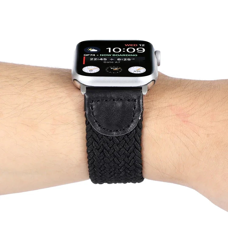 สายรัดนาฬิกาถักไนลอน + หนัง สำหรับ Apple Watch Series 6 & SE & 5 & 4 44mm / 3 & 2 & 1 42mm, S, M, L