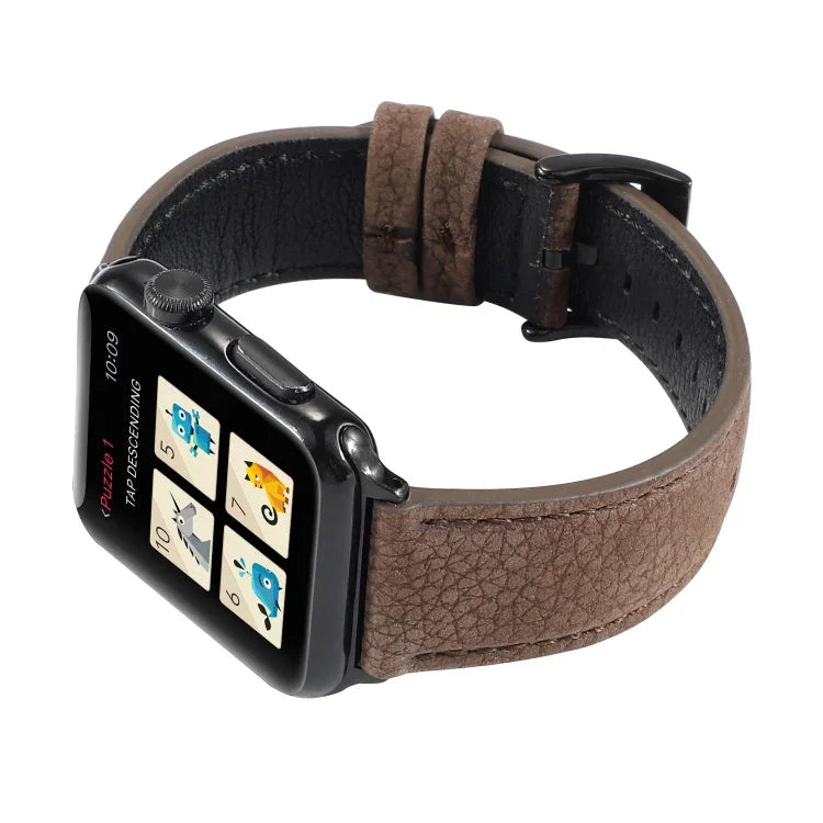 สายรัดข้อมือหนังแท้ลายลิ้นจี่ สำหรับ Apple Watch Series 6 & SE & 5 & 4 40mm / 3 & 2 & 1 38mm, สำหรับ Apple Watch Series 7 41mm / 6 & SE & 5 & 4 40mm / 3 & 2 & 1 38mm