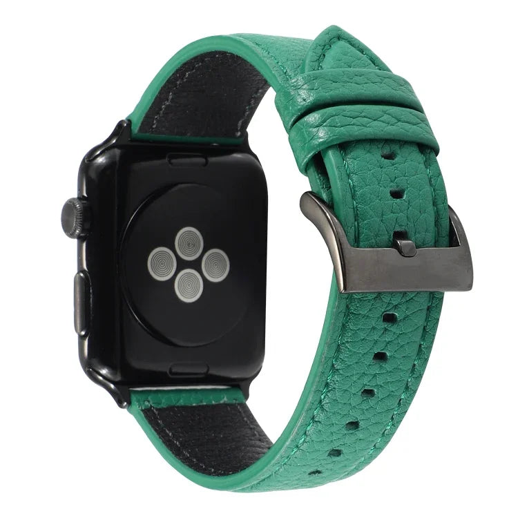 สายรัดข้อมือหนังแท้ลายลิ้นจี่ สำหรับ Apple Watch Series 6 & SE & 5 & 4 40mm / 3 & 2 & 1 38mm, สำหรับ Apple Watch Series 7 41mm / 6 & SE & 5 & 4 40mm / 3 & 2 & 1 38mm