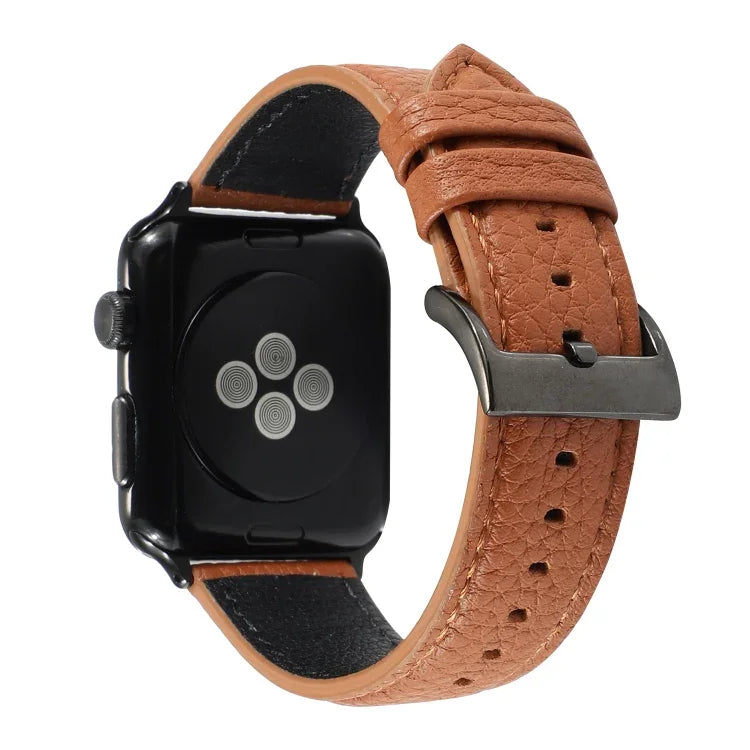สายรัดข้อมือหนังแท้ลายลิ้นจี่ สำหรับ Apple Watch Series 6 & SE & 5 & 4 40mm / 3 & 2 & 1 38mm, สำหรับ Apple Watch Series 7 41mm / 6 & SE & 5 & 4 40mm / 3 & 2 & 1 38mm