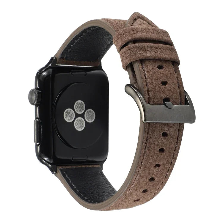 สายรัดข้อมือหนังแท้ลายลิ้นจี่ สำหรับ Apple Watch Series 6 & SE & 5 & 4 44mm / 3 & 2 & 1 42mm, สำหรับ Apple Watch Series 7 45mm / 6 & SE & 5 & 4 44mm / 3 & 2 & 1 42mm