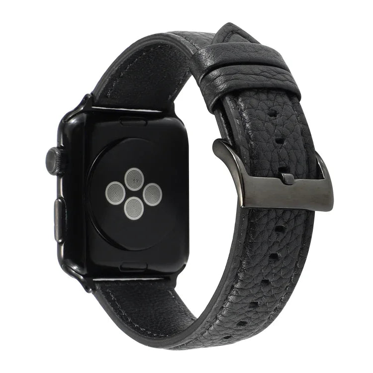 สายรัดข้อมือหนังแท้ลายลิ้นจี่ สำหรับ Apple Watch Series 6 & SE & 5 & 4 44mm / 3 & 2 & 1 42mm, สำหรับ Apple Watch Series 7 45mm / 6 & SE & 5 & 4 44mm / 3 & 2 & 1 42mm