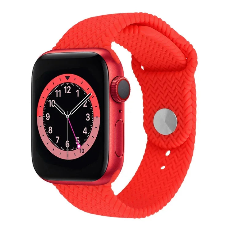 สายรัดข้อมือซิลิโคนลายทอแบบสแน็ป สำหรับ Apple Watch Series 6 & SE & 5 & 4 40mm / 3 & 2 & 1 38mm, สำหรับ Apple Watch Series 7 41mm / 6 & SE & 5 & 4 40mm / 3 & 2 & 1 38mm, สำหรับ Apple Watch Series 8&7 41mm / SE 2&6&SE&5&4 40mm / 3&2&1 38mm