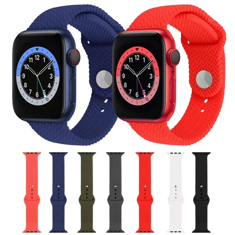 สายรัดข้อมือซิลิโคนลายทอแบบสแน็ป สำหรับ Apple Watch Series 6 & SE & 5 & 4 40mm / 3 & 2 & 1 38mm, สำหรับ Apple Watch Series 7 41mm / 6 & SE & 5 & 4 40mm / 3 & 2 & 1 38mm, สำหรับ Apple Watch Series 8&7 41mm / SE 2&6&SE&5&4 40mm / 3&2&1 38mm