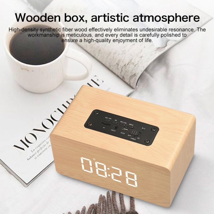 ลำโพงบลูทูธนาฬิกาไม้ W5C Subwoofer รองรับ TF Card & AUX 3.5 มม., ไม้สีน้ำตาล, ไม้สีเหลือง