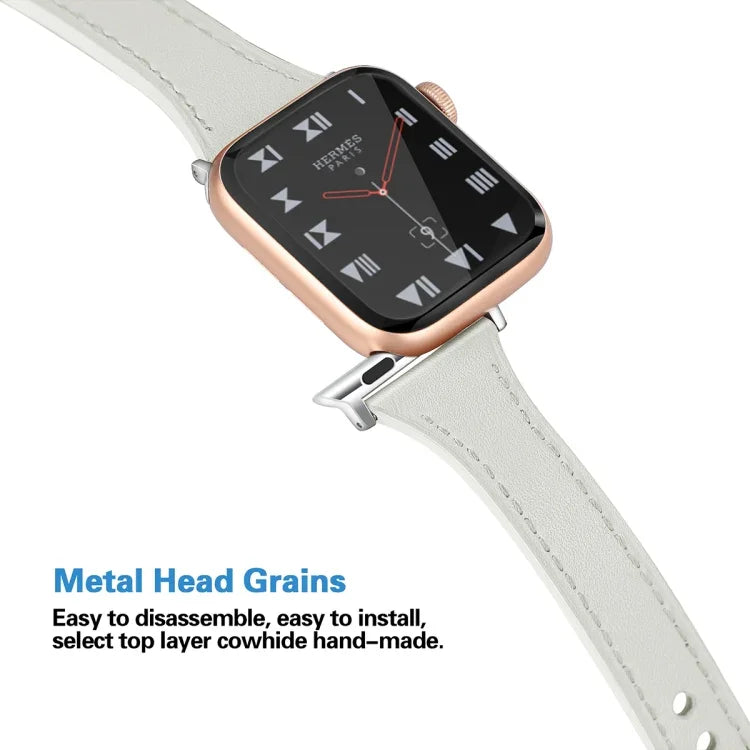 สายรัดนาฬิกาหนังแท้พร้อมปุ่มเหล็ก สำหรับ Apple Watch Series 7 41 มม. / & 6 & SE & 5 & 4 40 มม., สำหรับ Apple Watch Series 7 45 มม. / & 6 & SE & 5 & 4 44 มม.