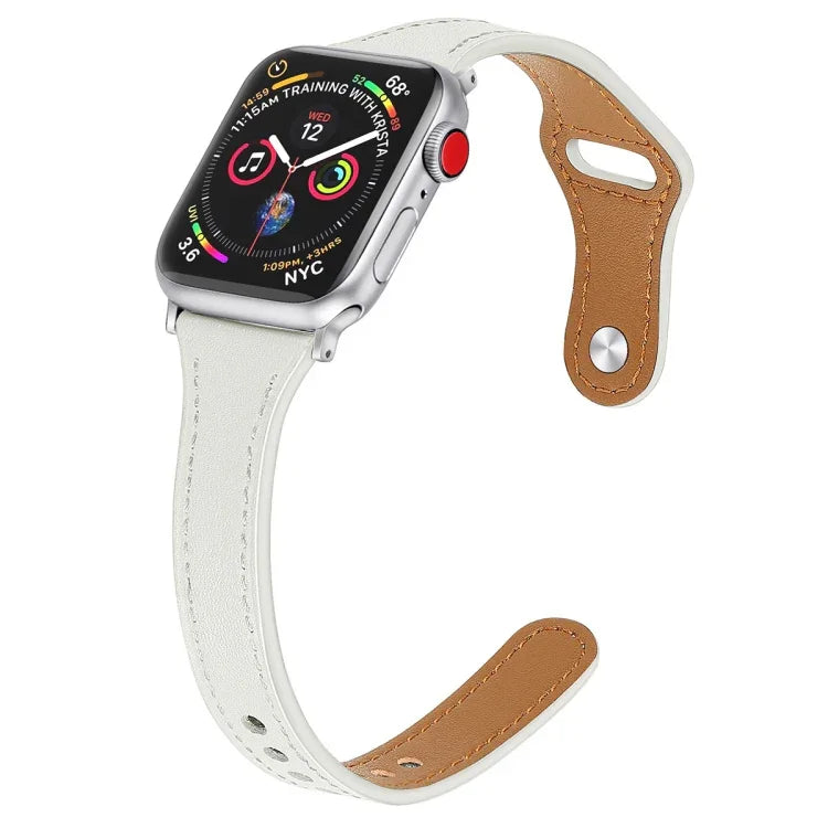 สายรัดนาฬิกาหนังแท้พร้อมปุ่มเหล็ก สำหรับ Apple Watch Series 7 41 มม. / & 6 & SE & 5 & 4 40 มม., สำหรับ Apple Watch Series 7 45 มม. / & 6 & SE & 5 & 4 44 มม.