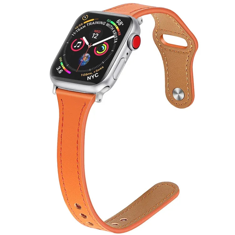 สายรัดนาฬิกาหนังแท้พร้อมปุ่มเหล็ก สำหรับ Apple Watch Series 7 41 มม. / & 6 & SE & 5 & 4 40 มม., สำหรับ Apple Watch Series 7 45 มม. / & 6 & SE & 5 & 4 44 มม.