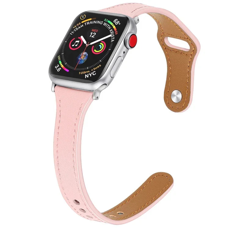 สายรัดนาฬิกาหนังแท้พร้อมปุ่มเหล็ก สำหรับ Apple Watch Series 7 41 มม. / & 6 & SE & 5 & 4 40 มม., สำหรับ Apple Watch Series 7 45 มม. / & 6 & SE & 5 & 4 44 มม.