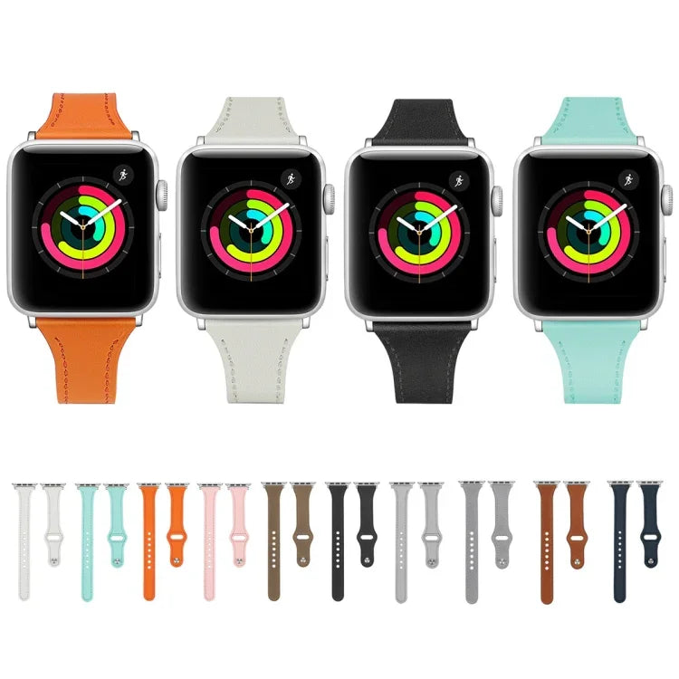 สายรัดนาฬิกาหนังแท้พร้อมปุ่มเหล็ก สำหรับ Apple Watch Series 7 41 มม. / & 6 & SE & 5 & 4 40 มม., สำหรับ Apple Watch Series 7 45 มม. / & 6 & SE & 5 & 4 44 มม.