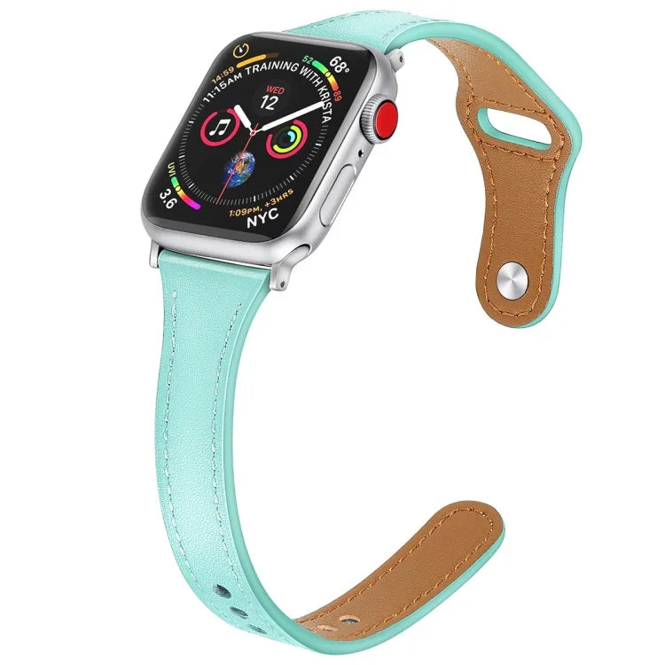 สายรัดนาฬิกาหนังแท้พร้อมปุ่มเหล็ก สำหรับ Apple Watch Series 7 41 มม. / & 6 & SE & 5 & 4 40 มม., สำหรับ Apple Watch Series 7 45 มม. / & 6 & SE & 5 & 4 44 มม.