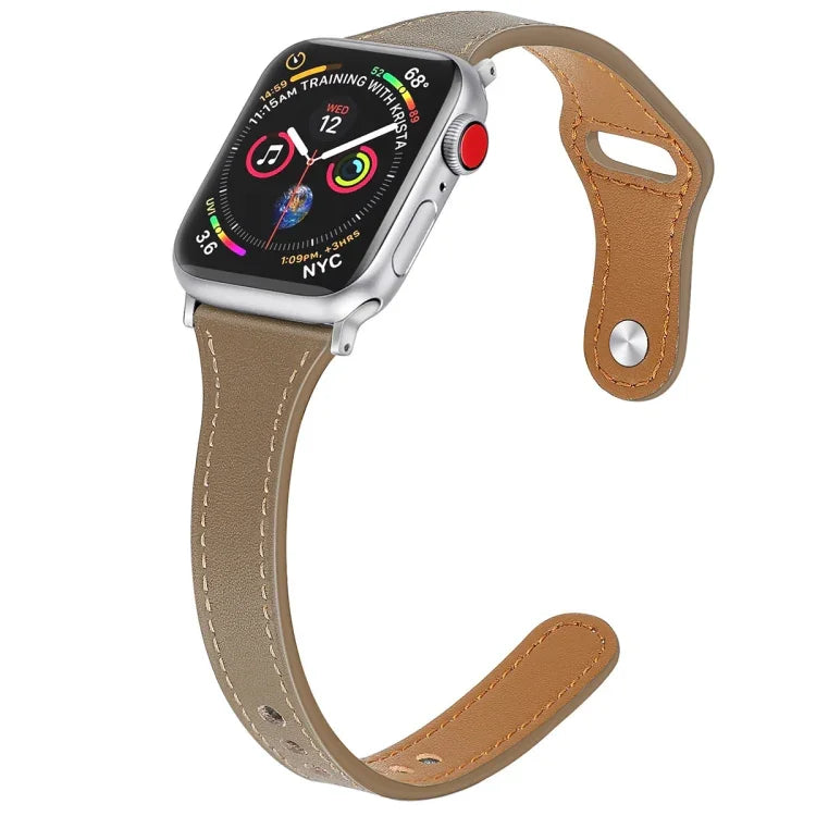 สายรัดนาฬิกาหนังแท้พร้อมปุ่มเหล็ก สำหรับ Apple Watch Series 7 41 มม. / & 6 & SE & 5 & 4 40 มม., สำหรับ Apple Watch Series 7 45 มม. / & 6 & SE & 5 & 4 44 มม.