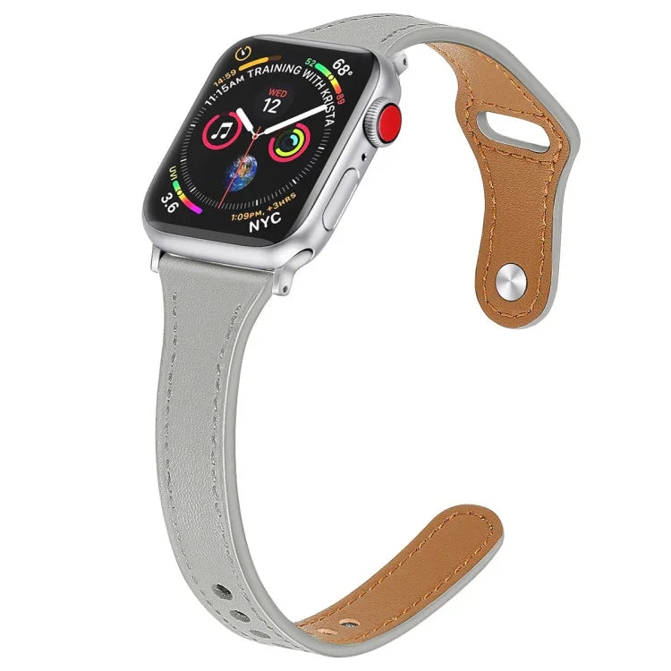 สายรัดนาฬิกาหนังแท้พร้อมปุ่มเหล็ก สำหรับ Apple Watch Series 7 41 มม. / & 6 & SE & 5 & 4 40 มม., สำหรับ Apple Watch Series 7 45 มม. / & 6 & SE & 5 & 4 44 มม.