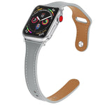 สายรัดนาฬิกาหนังแท้พร้อมปุ่มเหล็ก สำหรับ Apple Watch Series 7 41 มม. / & 6 & SE & 5 & 4 40 มม., สำหรับ Apple Watch Series 7 45 มม. / & 6 & SE & 5 & 4 44 มม.