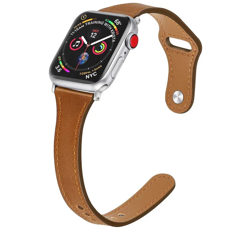 สายรัดนาฬิกาหนังแท้พร้อมปุ่มเหล็ก สำหรับ Apple Watch Series 7 41 มม. / & 6 & SE & 5 & 4 40 มม., สำหรับ Apple Watch Series 7 45 มม. / & 6 & SE & 5 & 4 44 มม.