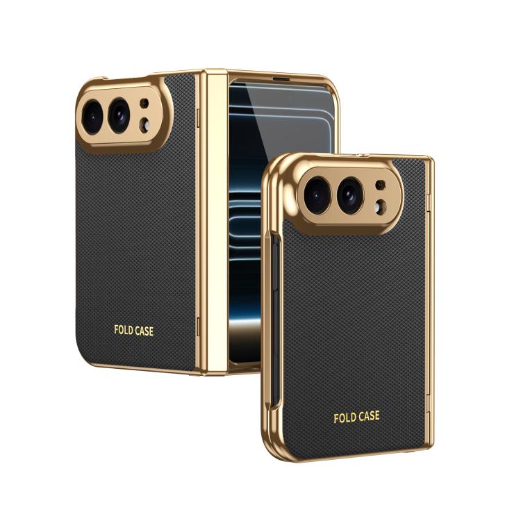 Electroplated PC Fold Shockproof Vegan Leather Phone Case, For iPhone Duo