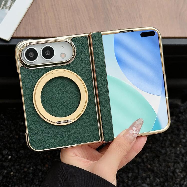 Litchi Texture Electroplated Rotating Bracket Magnetic Phone Case, For iPhone Duo