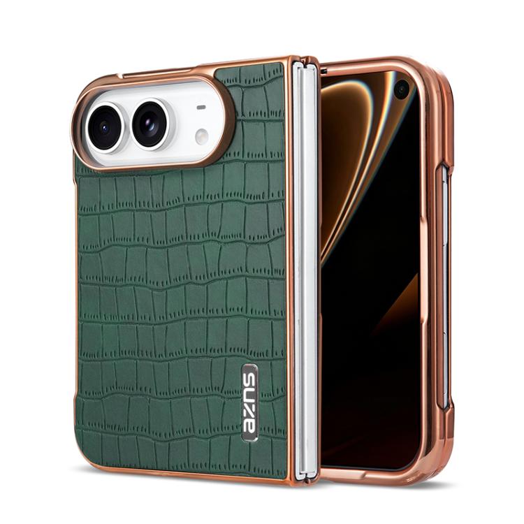 AZNS Electroplated Frame Crocodile Texture Full Coverage Phone Case, For iPhone Duo