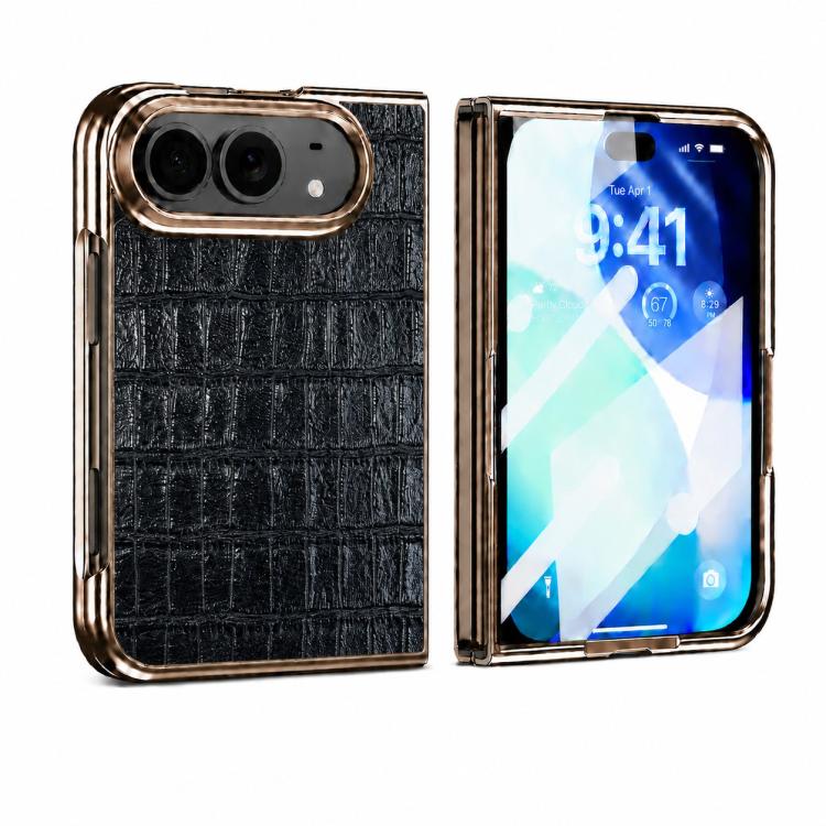 Electroplated Crocodile Texture Integrated Screen Protector Phone Case, For iPhone Duo