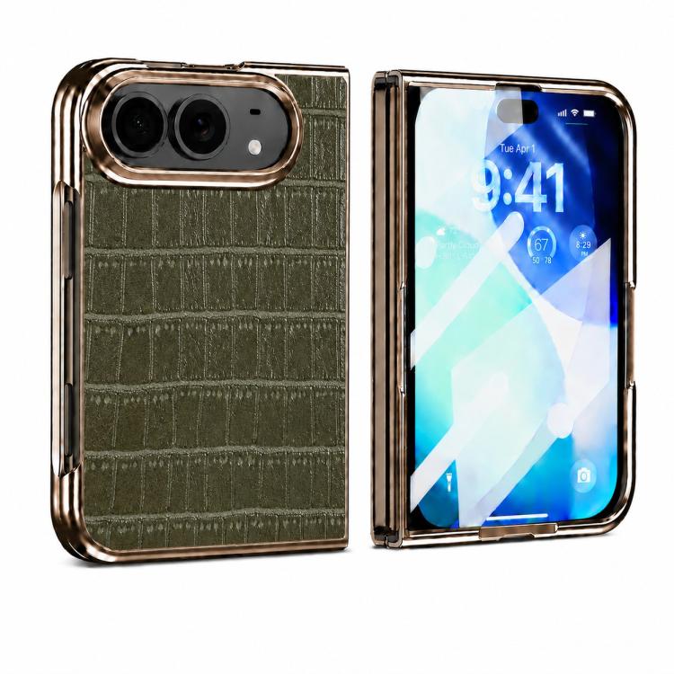 Electroplated Crocodile Texture Integrated Screen Protector Phone Case, For iPhone Duo