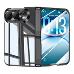Intergrated Shell And Flim Electroplating Transparent Hinge Holder Phone Case, For iPhone Duo