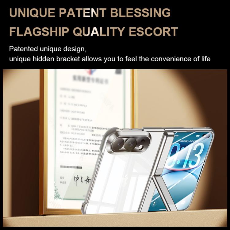 Intergrated Shell And Flim Electroplating Transparent Hinge Holder Phone Case, For iPhone Duo