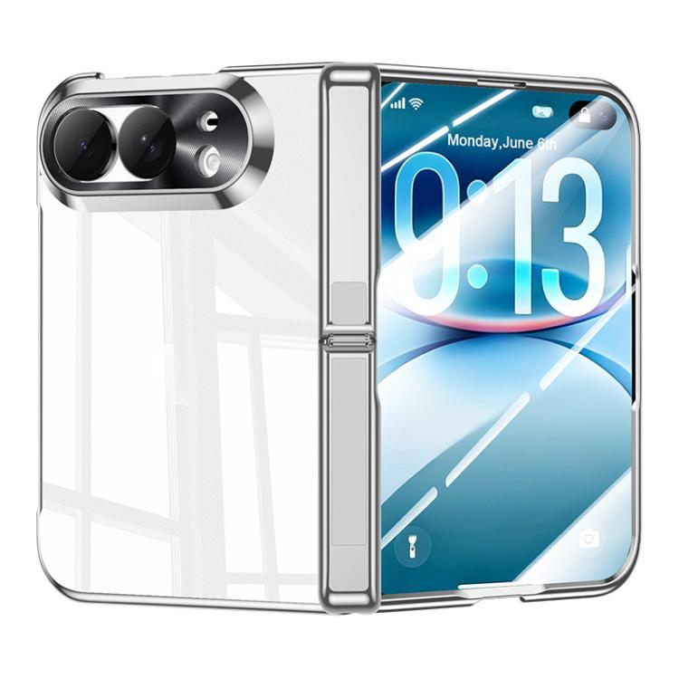 Intergrated Shell And Flim Electroplating Transparent Hinge Holder Phone Case, For iPhone Duo