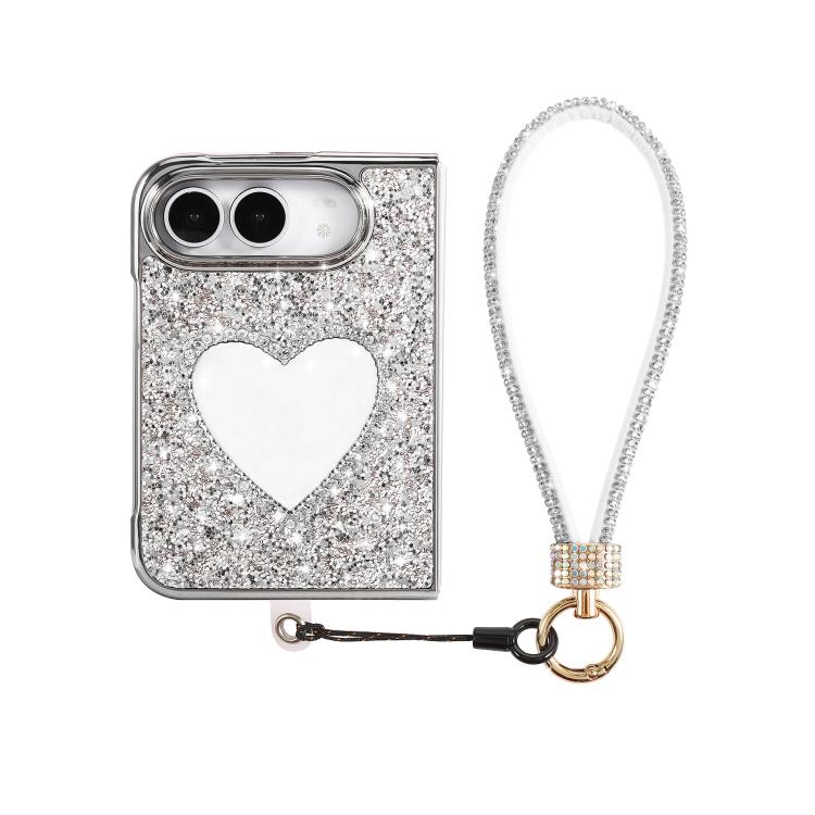 Glitter Heart Mirror Phone Case with Strap, For iPhone Duo