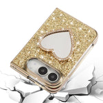 Glitter Heart Mirror Phone Case with Strap, For iPhone Duo